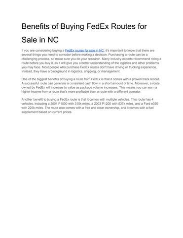 fedex routes for sale nc